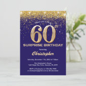 Verrassend 60th Birthday Navy Blue en Gold Glitter Kaart (Staand voorkant)