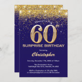 Verrassend 60th Birthday Navy Blue en Gold Glitter Kaart (Voorkant / Achterkant)