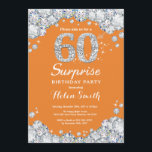 Verrassend 60th Birthday Oranje en Silver Diamond Kaart<br><div class="desc">Verrassend 60ste uitnodiging op de verjaardag. Oranje en Zilveren Rhinestone Diamond Red achtergrond. Elegant Birthday Bash nodigt uit. Volwassen verjaardag. Vrouwendag. Mannen op zaterdag. Voor verdere aanpassing,  te klikken gelieve de knoop "van de Aanpassing het"en ons ontwerphulpmiddel te gebruiken om deze sjabloon te wijzigen.</div>