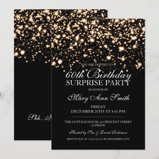 Verrassend 60th Birthday Party Gold Midnight Glam Kaart (Voorkant / Achterkant)