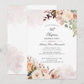 Verrassend 60th Birthday Party Pastel Floral Scrip Kaart (Voorkant / Achterkant)