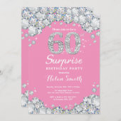 Verrassend 60th Birthday Pink en Silver Diamond Kaart (Voorkant / Achterkant)