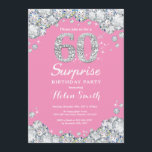 Verrassend 60th Birthday Pink en Silver Diamond Kaart<br><div class="desc">Verrassend 60ste uitnodiging op de verjaardag. Roze en zilver Rhinestone Diamond Red Achtergrond. Elegant Birthday Bash nodigt uit. Volwassen verjaardag. Vrouwendag. Mannen op zaterdag. Voor verdere aanpassing,  te klikken gelieve de knoop "van de Aanpassing het"en ons ontwerphulpmiddel te gebruiken om deze sjabloon te wijzigen.</div>
