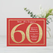 Verrassend 60th Birthday Red en Gold Glitter Kaart (Staand voorkant)
