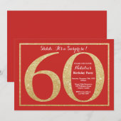 Verrassend 60th Birthday Red en Gold Glitter Kaart (Voorkant / Achterkant)