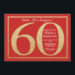 Verrassend 60th Birthday Red en Gold Glitter Kaart<br><div class="desc">Verrassend 60ste uitnodiging op de verjaardag. Rode en goudglitter Birthday Party nodigt uit met een rode achtergrond. Verrassende verjaardag. Volwassen verjaardag. Mannen of Vrouwen Bday Bash Party. Voor verdere aanpassing,  te klikken gelieve de knoop "van de Aanpassing het"en ons ontwerphulpmiddel te gebruiken om deze sjabloon te wijzigen.</div>