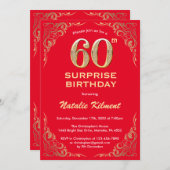 Verrassend 60th Birthday Red en Gold Glitter Kaart (Voorkant / Achterkant)