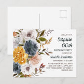 Verrassend 60th Birthday Yellow Navy Blue Floral Briefkaart (Voorkant / Achterkant)