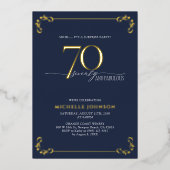 Verrassend 70 & Fabulous Blue & Gold Birthday Folie Uitnodiging (Voorkant)