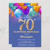 Verrassend 70e verjaardag Blauwe en gouden ballonn Kaart (Voorkant / Achterkant)