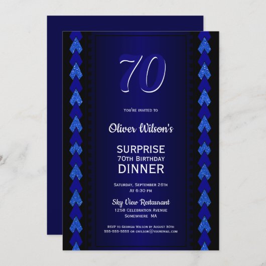 Verrassend 70e verjaardag Dinner Black en Blue Par Kaart (Voorkant / Achterkant)