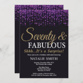 Verrassend 70e verjaardag Paars en Gold Glitter Kaart (Voorkant / Achterkant)