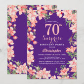 Verrassend 70e verjaardag Paarse roze bloemen bloe Kaart (Voorkant / Achterkant)