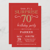 Verrassend 70e verjaardag Uitnodiging rood en goud (Voorkant / Achterkant)