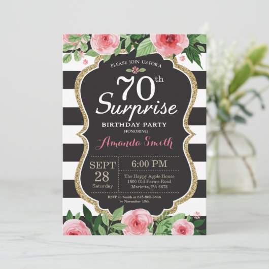 Verrassend 70e verjaardag Uitnodiging voor vrouwen (Staand voorkant)