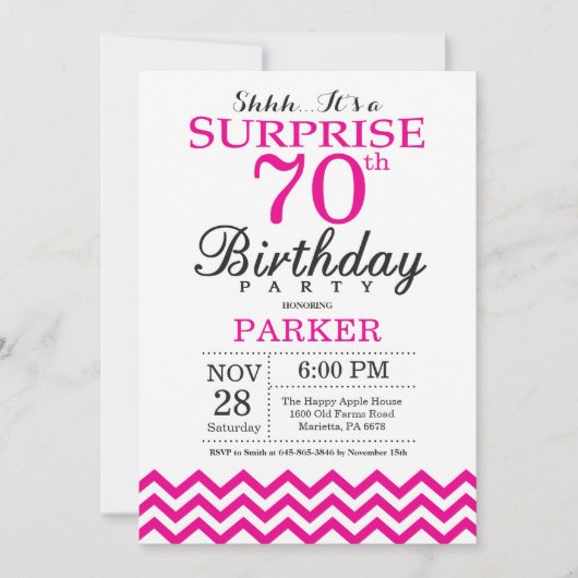 Verrassend 70e verjaardag Uitnodiging warme roze C (Voorkant)