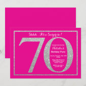Verrassend 70e verjaardag warme roze en zilverglit kaart (Voorkant / Achterkant)