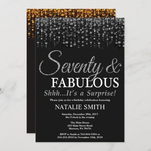 Verrassend 70e verjaardag Zeventig en Fabulous Sil Kaart (Voorkant / Achterkant)