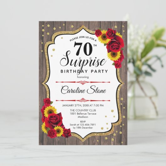 Verrassend 70e verjaardag - Zonnebloemen Rustisch  Kaart (Staand voorkant)