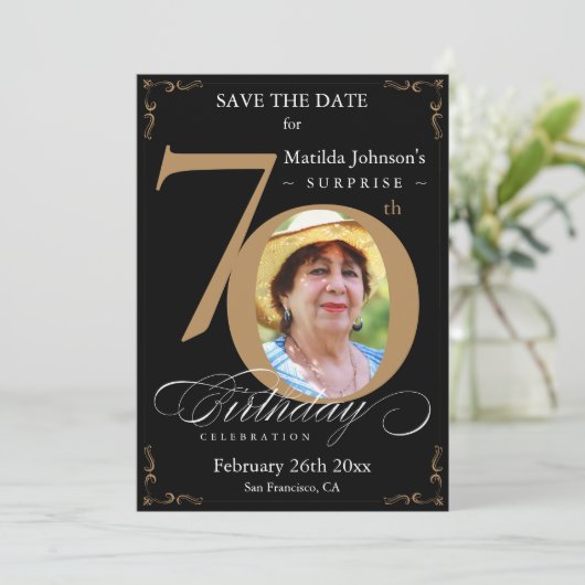 Verrassend 70e verjaardag zwart goud sparen de dat kaart (Staand voorkant)
