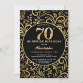 Verrassend 70e verjaardag zwarte en goudbloem kaart (Voorkant)