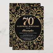 Verrassend 70e verjaardag zwarte en goudbloem kaart (Voorkant / Achterkant)