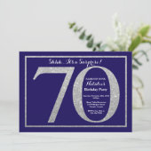 Verrassend 70e zeemaand blauw zilveren glitter kaart (Staand voorkant)