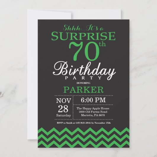 Verrassend 70th Birthday Black en Green Chevron Kaart (Voorkant)