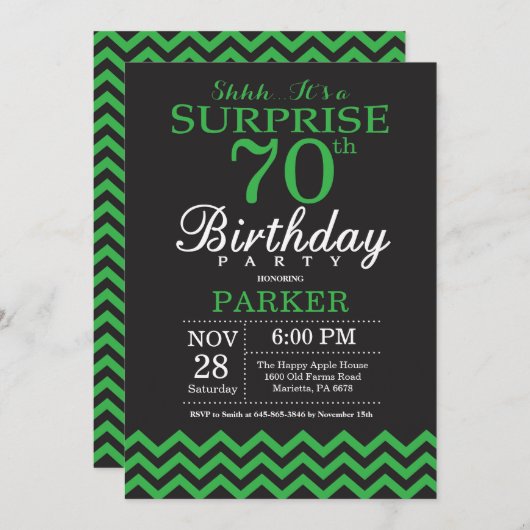 Verrassend 70th Birthday Black en Green Chevron Kaart (Voorkant / Achterkant)