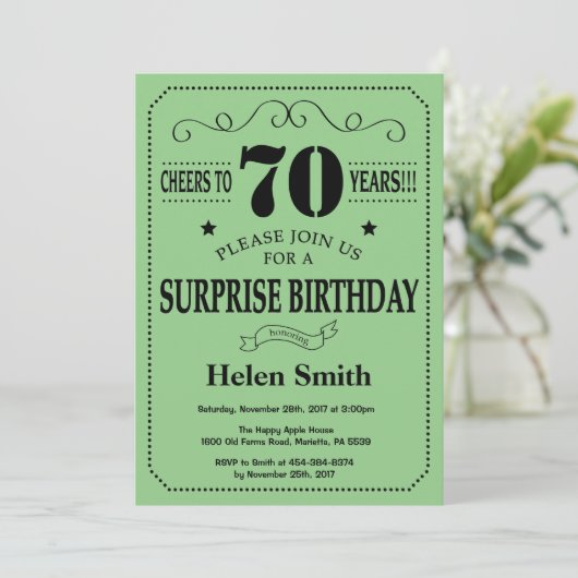 Verrassend 70th Birthday Black en Green Kaart (Staand voorkant)