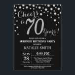 Verrassend 70th Birthday Black en Silver Diamond Kaart<br><div class="desc">Verrassend 70e verjaardag Uitnodiging met de achtergrond van Black en Silver Glitter Diamond. Zilveren Confetti. Volwassen verjaardag. Mannelijke Mannen of vrouwen: Birthday. Voor verdere aanpassing,  te klikken gelieve de knoop "van de Aanpassing het"en ons ontwerphulpmiddel te gebruiken om deze sjabloon te wijzigen.</div>