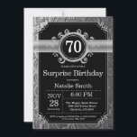 Verrassend 70th Birthday Black en Silver Glitter Kaart<br><div class="desc">Verrassend 70e verjaardag Uitnodiging met Zwarte en Zilveren Glitter Achtergrond. Volwassen verjaardag. Mannelijke Mannen of vrouwen: Birthday. Kinder jongen of meisje Lady Teen Teenage Bday Invite. 13e 15e 16e 18e 21e 30e 40e 50e 60e 70e 80e 90e 100e. Elke leeftijd. Voor verdere aanpassing, te klikken gelieve de knoop "van de...</div>