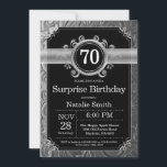 Verrassend 70th Birthday Black en Silver Glitter Kaart<br><div class="desc">Verrassend 70e verjaardag Uitnodiging met Zwarte en Zilveren Glitter Achtergrond. Volwassen verjaardag. Mannelijke Mannen of vrouwen: Birthday. Kinder jongen of meisje Lady Teen Teenage Bday Invite. 13e 15e 16e 18e 21e 30e 40e 50e 60e 70e 80e 90e 100e. Elke leeftijd. Voor verdere aanpassing, te klikken gelieve de knoop "van de...</div>