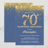Verrassend 70th Birthday Blue en Gold Glitter Kaart (Voorkant / Achterkant)