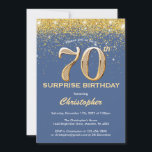 Verrassend 70th Birthday Blue en Gold Glitter Kaart<br><div class="desc">Verrassend 70th Birthday Blue en Gold Glitter Confetti Birthday Invitation. Voor verdere aanpassing,  te klikken gelieve de knoop "van de Aanpassing het"en ons ontwerphulpmiddel te gebruiken om deze sjabloon te wijzigen.</div>