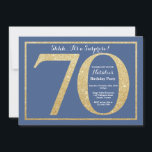 Verrassend 70th Birthday Blue en Gold Glitter Kaart<br><div class="desc">Verrassend 70e uitnodiging op de verjaardag. Blauwe en goudglitter Birthday Party nodigt uit met blauwe achtergrond. Verrassende verjaardag. Volwassen verjaardag. Mannen of Vrouwen Bday Bash Party. Voor verdere aanpassing,  te klikken gelieve de knoop "van de Aanpassing het"en ons ontwerphulpmiddel te gebruiken om deze sjabloon te wijzigen.</div>