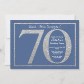 Verrassend 70th Birthday Blue en Silver Glitter Kaart (Voorkant)