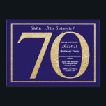 Verrassend 70th Birthday Navy Blue en Gold Glitter Kaart<br><div class="desc">Verrassend 70e uitnodiging op de verjaardag. Navy Blue en Gold Glitter Birthday Party Invite with Navy Blue Background. Verrassende verjaardag. Volwassen verjaardag. Mannen of Vrouwen Bday Bash Party. Voor verdere aanpassing,  te klikken gelieve de knoop "van de Aanpassing het"en ons ontwerphulpmiddel te gebruiken om deze sjabloon te wijzigen.</div>
