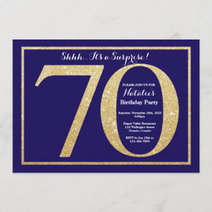 Verrassend 70th Birthday Navy Blue en Gold Glitter Kaart