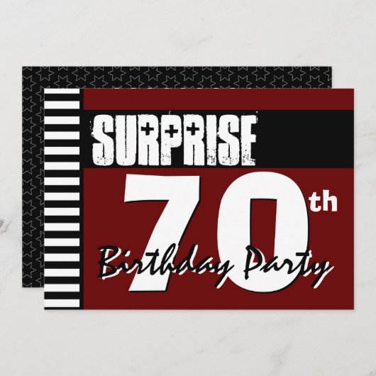 Verrassend 70th Birthday Red en Black V02 Kaart (Voorkant / Achterkant)