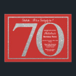 Verrassend 70th Birthday Red en Silver Glitter Kaart<br><div class="desc">Verrassend 70e uitnodiging op de verjaardag. De Rode en Zilveren Partij van de Dagen nodigt met Rode Achtergrond uit. Verrassende verjaardag. Volwassen verjaardag. Mannen of Vrouwen Bday Bash Party. Voor verdere aanpassing,  te klikken gelieve de knoop "van de Aanpassing het"en ons ontwerphulpmiddel te gebruiken om deze sjabloon te wijzigen.</div>