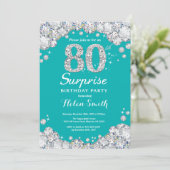 Verrassend 80e verjaardag Blauwgroen en Silver Dia Kaart (Staand voorkant)
