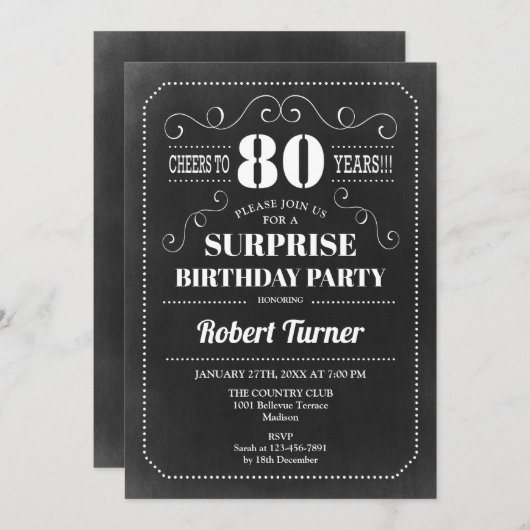 Verrassend 80e verjaardag - Chalkboard Kaart (Voorkant / Achterkant)