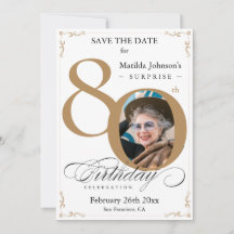 Verrassend 80e verjaardag Gold White Save the Date