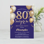 Verrassend 80e verjaardag marineblauw en gouden ba kaart (Staand voorkant)