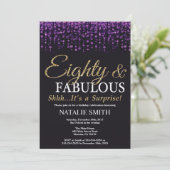 Verrassend 80e verjaardag Paars en Gold Glitter Kaart (Staand voorkant)