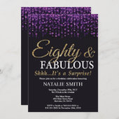 Verrassend 80e verjaardag Paars en Gold Glitter Kaart (Voorkant / Achterkant)