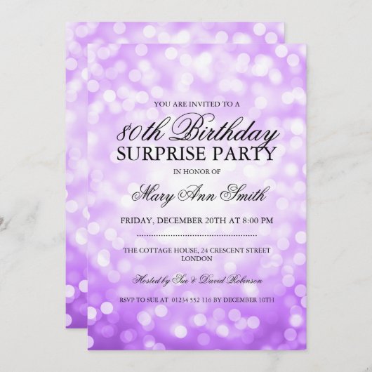 Verrassend 80e verjaardag Paarse glitterlichten Kaart (Voorkant / Achterkant)