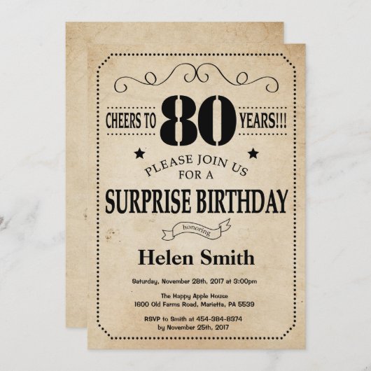 Verrassend 80e verjaardag Rustic Retro Kaart (Voorkant / Achterkant)