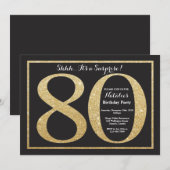 Verrassend 80e verjaardag Uitnodiging Gold Glitter (Voorkant / Achterkant)
